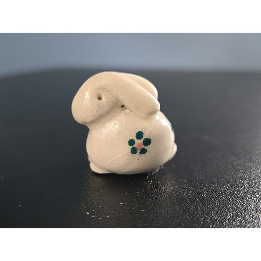 Vintage Miniature White w/‎ Red Ceramic Bunny Rabbit JAPAN 1" Inch
